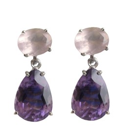 Rosenquarz und Amethyst Sterling Silber Ohrringe-Natürlicher Edelstein-Geburtstagsgeschenk-Weihnachtsgeschenk-Handgefertigte Geschenkideen für Frauen