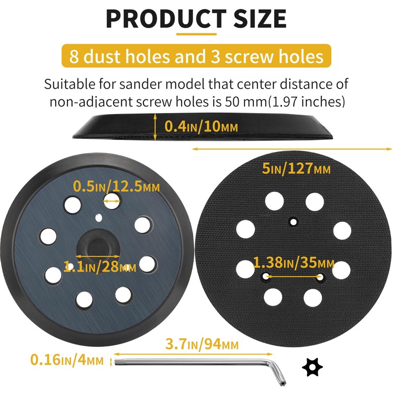 3 Pack 5 Inch 8 Hole Orbital Sander Replacement Pad