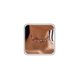 Inilbran Boho Lace Flower Necklace Choker Vintage Flower Lace Choker Necklace Pink Rose Flower Lace Necklace Gothic Short Lace Flowers Necklace Retro 90s Choker Necklace Jewellery, Zinc, No Gemstone