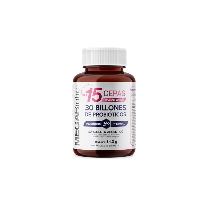 MegaBiotic Probióticos para Mujer 30 Billones 15 Cepas Adicionado con