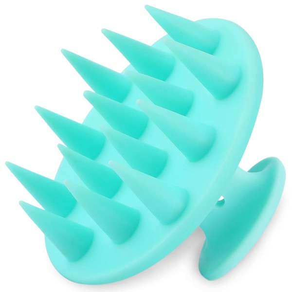 FREATECH One-Piece Silicone Scalp Massager Shampoo Brush, Shower Hair Scrubber Scalp Exfoliator for Dandruff Removal and Hair Growth, Long & Stiff Teeth for Long, Thick and Curly Hair, Turquoise