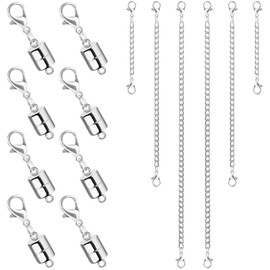 SUTQIGUI 6 Pcs Necklace Extender and 8 Pcs Silver Magnetic Necklace Clasp and Closures, Magnetic Jewelry Clasps for Necklaces, Bracelet Necklace Chain Extenders for Women(2 4 6 Inch)