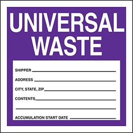 Accuform Signs MHZW16EVC Adhesive-Poly Vinyl Hazardous Waste Label, Universal Waste", 6" Length x 6" Width x 2.6 Mil Thickness, Purple/Black/White (Pack of 100)
