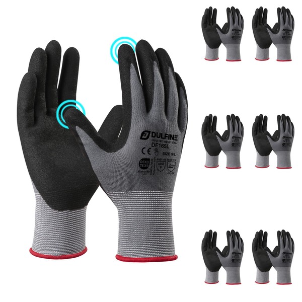 DULFINE Work Gloves for Men and Women,Grey Knit Nylon Glove