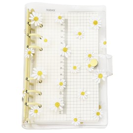 A6 A5 6-Holes Colorful PVC Cover Personal Organizer with Snap Button Closure File Folder for Loose Leaf Sheet Notebook (A6 Mini Set, Yellow Daisy)