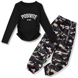 Zupora Girls 2 Piece Outfits Set Tracksuit Loungewear Activewear Long Sleeve Pullover Sweatshirt Cargo Pants 6-14