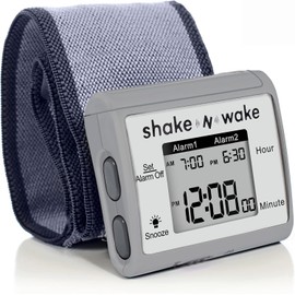 Tech Tools Vibrating Alarm Clock - Shake N Wake - Silent Alarm Wristband Watch - with Dual Alarms (Grey)