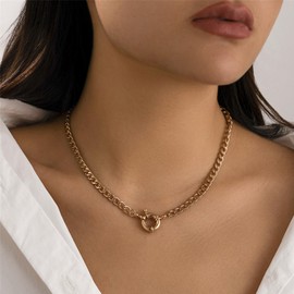 ALRNBY Gold Necklace for Women Slip Chain Necklace Chunky Statement Choker Affection Link Necklace Y Necklace Trendy Punk Adjustable Jewelry Gift (C3 Cuban Chain)