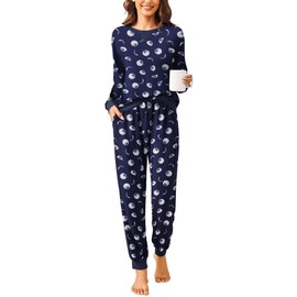 Ekouaer Pyjamas for Women Lounge Wear Sets Long Pants with Pleated Nightshirt Sleepwear with Pockets S-XXL
