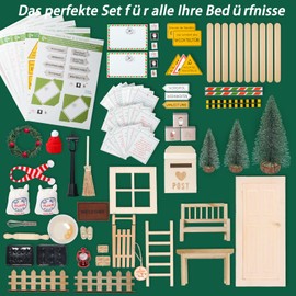 Gnome Door Set, 48 Pieces Gnome Door Accessories, Christmas Complete Set, Gnome Accessories, Construction Site Set Including Baking Set, Fence, Envelopes, Children's Room Decoration for Christmas, DIY