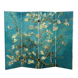 Red Lantern 4 Double Sided Works of Van Gogh Canvas Almond Blossoms/Wheat Field Folding Screen, 4 ft Short - 4 Panel, Multicolor