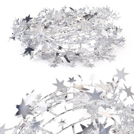 Magibeads 49.2 FT Silver Star Tinsel Garlands with Wire Christmas Metallic Tinsel Garlands Glitter Xmas Tree Hanging Decorations for Party Holiday Wedding Birthday Tree Wall Rail