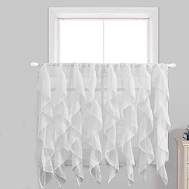 Rooney 2PC Sheer Voile Ruffled Kitchen Curtain Tiers (White, 28" X 24")