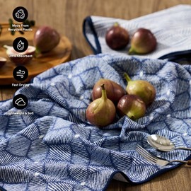 RECYCO Waffle Kitchen Towel Set of 2 - Quick Dry Microfiber Sustainable Dish Towels - Ultra Absorbent Reusable Cleaning Tea Towels - Lightweight Hand Towels,16”x 28”, Indigo Harmony