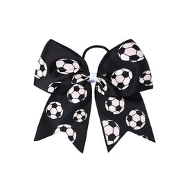 Soccer Cheer Bow Football Ponytail Holder Bowknot Soccer Hair Tie Soccer Ball Hair Bow PHB05 (Black Bow)