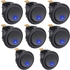 Taiss/8Pcs Rocker Toggle Switch Round 20A 12V DC ON/OFF SPST Control For Car Or Boat,With Blue LED Light KCD2-102N-BU