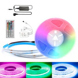 Arotelicht COB LED Strip 24 V 10 m RGB IR Kit COB LED Strip, RGB COB LED Strip with 44 Key Controller and Power Supply, 576 LEDs/M LED Strip Light Colour Changing for Bedroom Kitchen Home Interior