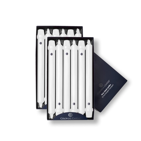 Colonial Candle Unscented Taper Candle, Classic Collection, White, 10 In, Pack of 12 - Up to 8 Hours Burn