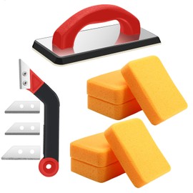 Blulu 11 Pcs Grout Float Sets Include 9.5 x 4 Inch Molded Rubber Grout Float, 6 Sponge, Angled Tile Saw with 3 Blades Replacement, Removal Tool for Masonry Stucco Drywall Concrete (Red)