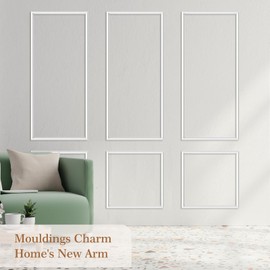 QUEENLINK 3 Sets Pre-Cut Wall Molding Kit, Ready to Assemble Wainscoting Panels for Interior Wall Moulding Décor, Living Room Bedroom Accent Wall Panel, 3 Tops and 3 Bottoms - 6 Frames