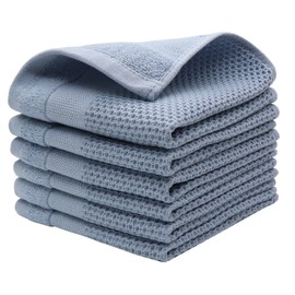 Mia'sDream Natural Cotton Tidy Dish Cloths Rags Waffle Weave Kitchen Towels, Soft and Absorbent Hand Towel Washcloths, 12inchx12inch 6 Pack (Blue, 12inch x 12inch)