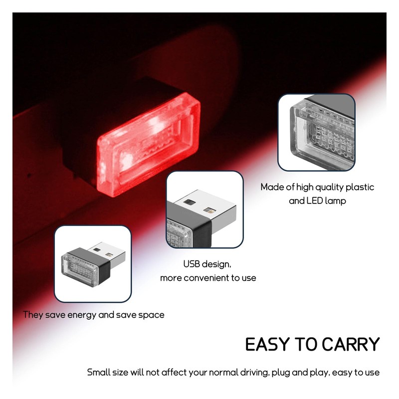 Dickno 4 PCS USB LED Car Interior Atmosphere Lamp, Portable