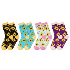Benefeet Sox Sunflower Socks for Women Big Girls Cute Crew Socks Fun Sunflower Patterned Socks Funny Novelty Cotton Socks Colorful Sunflower Gifts Dress Socks Athletic Casual Socks 4 Pack