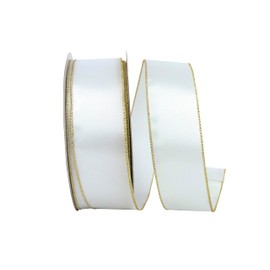 Reliant Ribbon 92971W-980-40K Satin Value Metallic Wired Edge Ribbon, 2-1/2 Inch X 50 Yards, White/Gold