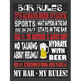 SHAWPRINT BAR RULES BAR/PUB MAN CAVE SIGN RETRO METAL TIN WALL PLAQUE SIGN NOVELTY GIFT (267MM X 200MM (10" X 8"))