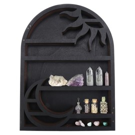 AWAOVV Wood Storage Shelf, Crescent Sun and Moon Crystal Shelf, Wooden Wall Crystal Display Shelf, Wood Wall Shelf Decor, Trinket Shelf for Crystals, Gemstones,