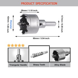 SagaSave 42 mm Carbide Hole Cutter, Heavy Duty Hole Saw for Metal, Stainless Steel, Cast Iron, Steel, Aluminium, etc