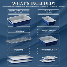 Bakken 8-Piece Stackable Bakeware Set - Ceramic Non-Stick Coating, Baking Sheets, Assorted Baking Pans, PTFE, PFOA & PFOS Free - Healthy Baking, Ergonomic Handles, Cooling Rack, Non-Toxic, Oven-Safe