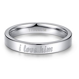 Cloyo 4mm Unisex Engagement Ring Engraved I Love Him, High Polished Titanium Wedding Band for Women Size V 1/2