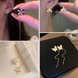 Magnetic Earrings 6 Pairs Lymphvity MagneTherapy Germanium Earrings Flowers Shiny Diamond Butterfly Fishtail Germanium Earrings Magnetic Earrings Women for Women and Girls, Silver