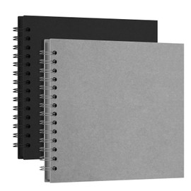 2 Pieces Photo Album for DIY and Gluing, 20 Pages Scrapbook DIY Spiral Album, Guest Book, for Sticking in for Families, Baby, Wedding, Anniversary, Birthday Scrapbook Set (Black + Grey)
