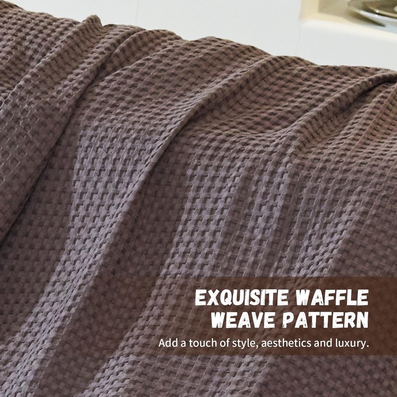 MIGIOL 100% Cotton Waffle Weave Sofa Blanket, Lunch Break, Queen