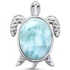 CloseoutWarehouse Oval Natural Larimar Decorated Turtle Charm Pendant Sterling Silver