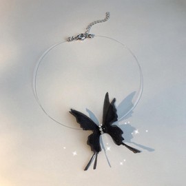HETICA Black Butterfly Necklaces for Women, Fishing Wire Clear Invisible Necklaces Cubic Zirconia Beachy Charm Fashion Jewelry Gifts for Women