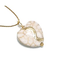 Petite Kintsugi 5/8" White Howlite Broken Heart Mended with 23k Gold, Cord Necklace