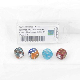 Nope (Grumpy cat) Dice Assorted Colors with Pips 16mm (5/8in) D6 Pack of 4 Wondertrail