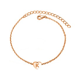 KunBead Mini Size Rose Gold Initial K Letter Bracelet Love Heart Charm Stainless Steel Birthday Adjustable Bracelet