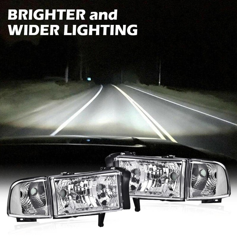PIT66 Headlights Assembly Compatible with 1994-2001 Dodge Ram 1500/1994-2002 Dodge
