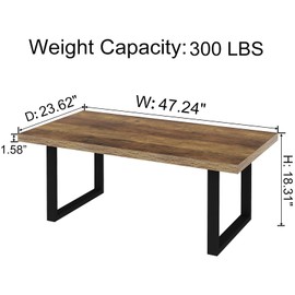 IBF Farmhouse Coffee Table, Modern Coffee Table for Living Room, Simple Industrial Rectangle Center Table, Wood Metal Tea Table for Home Bedroom Office, Rustic Oak, 47 in