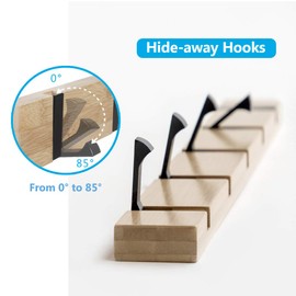 Wooden Coat Hooks JSVER Coat Rack Wall Mounted Urban Design Coat Hook Space-Saving Hook Rack with 4 Standard Retractable Hooks Hat Coat Hook for Entryway, Hallway, Bathroom, Living Room, Bedroom