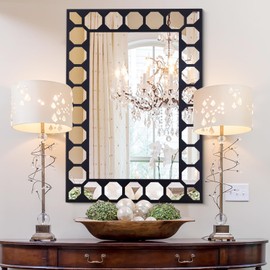 Chende 28'x40'' Black Decorative Mirror, Large Wall Mirror for Decor with Metal Frame, Unique Bathroom Mirror for Wall, Hang Horizontally or Vertically