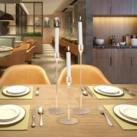 Juego De 3 Candeleros Portavelas， Portavelas Dorado para Velas CóNicas Portavelas CóNicos, Centros De Mesa De Navidad, Soporte para Velas De Pilar para Bodas, Cenas, Fiestas, DecoracióN De Cocina