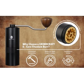 Premium Manual Coffee Grinder with Titanium-Plated Stainless Steel Burr Grinder for coffee beans, espresso, french press and moka pots by GRINDCRAFT; Large 40g capacity