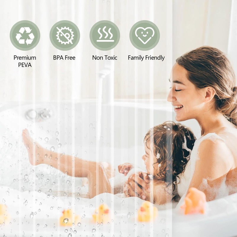 Seenus PEVA Clear Shower Curtain Liner Extra Long with Hooks,