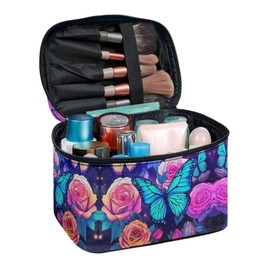 Flashideas Rose Butterfly Leopard Large Capacity Travel Toiletry Bag Multifunctional Zipper Makeup Organizer Makeup Bag for Purse Toiletry Bag for Skincare Makeup Organizer Bag
