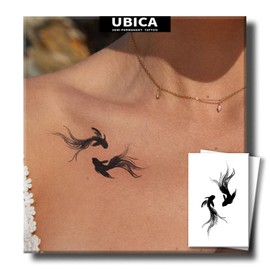 UBICA Semi Permanent Tattoos, 2 Sheets Realistic Jagua Tattoo(Lucky Koi), Lasts 7-15 Days, Develops Fully in 24H, Waterproof and Non-Reflective, for collarbone Arm